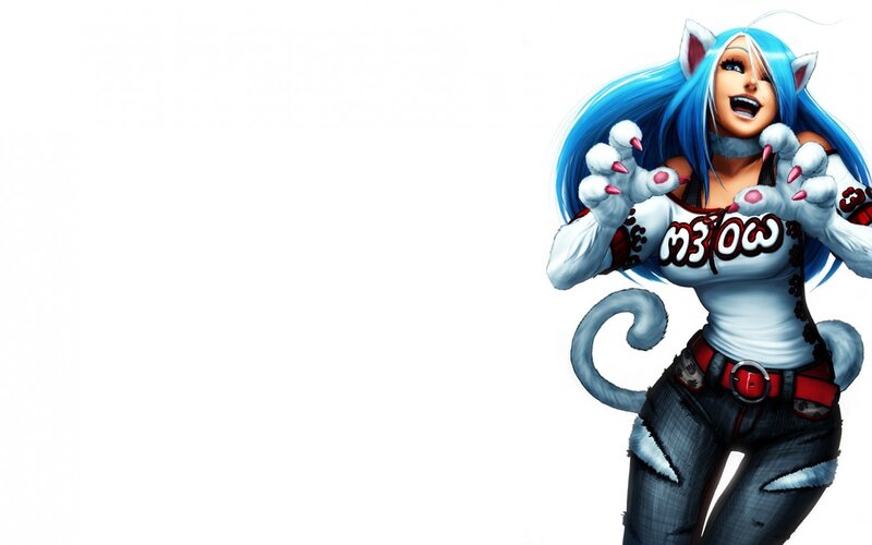 Blue-haired Cat Girl — Blue, Playful, Anime, Cat Ears, Cat Tail