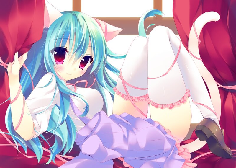 Blue-haired Cat Girl — Blue, Playful, Anime