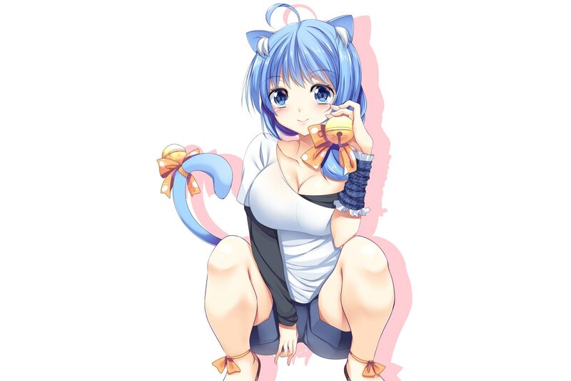Blue-haired Cat Girl — Blue, Playful