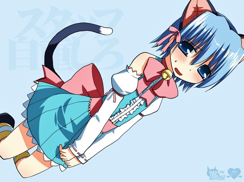 blue-haired cat girl in dress