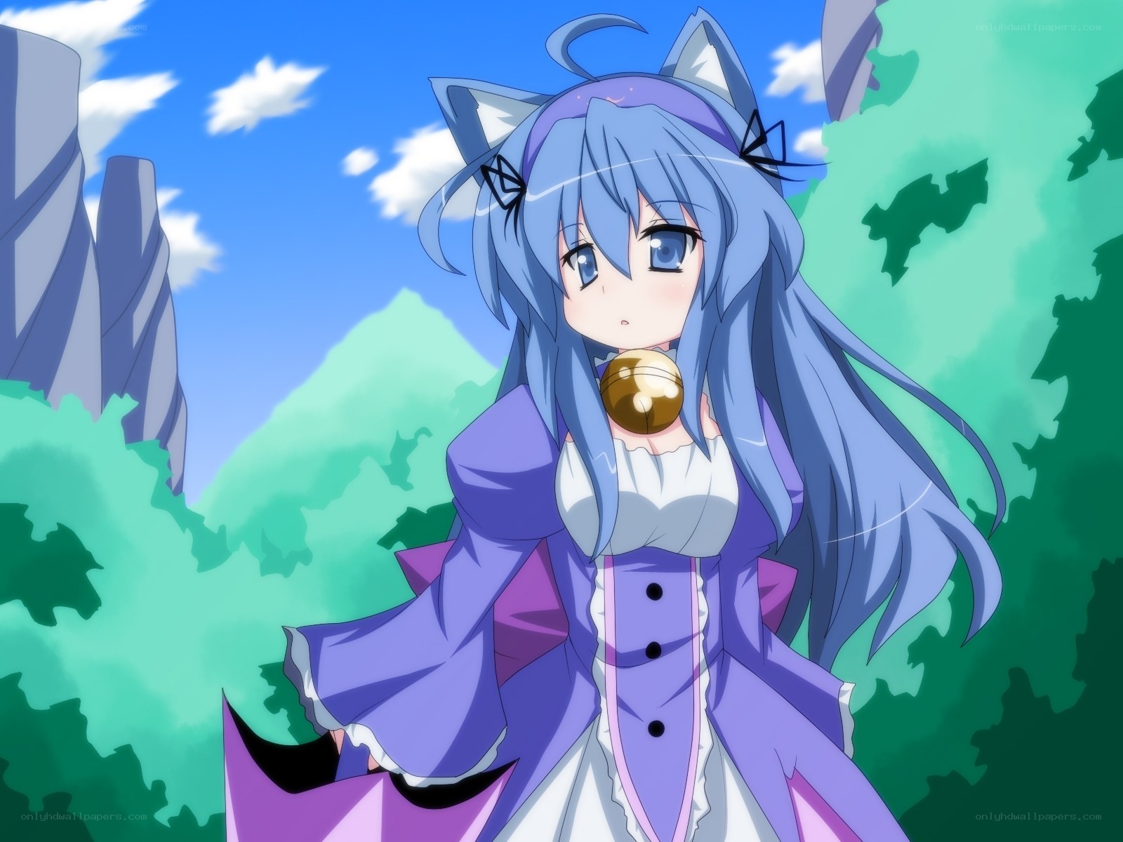 blue-haired cat girl in forest