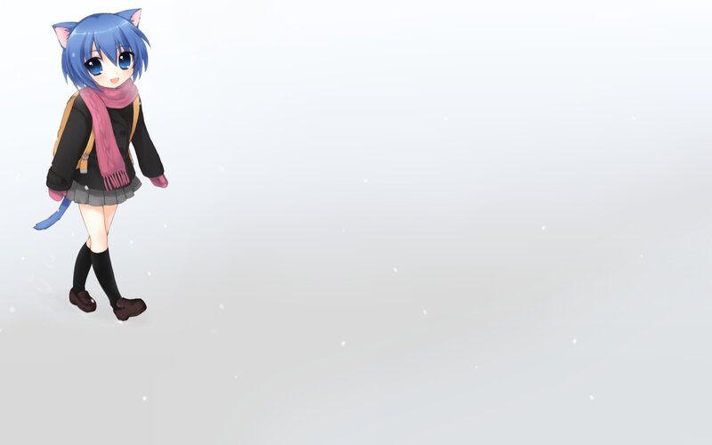 blue-haired cat girl in winter