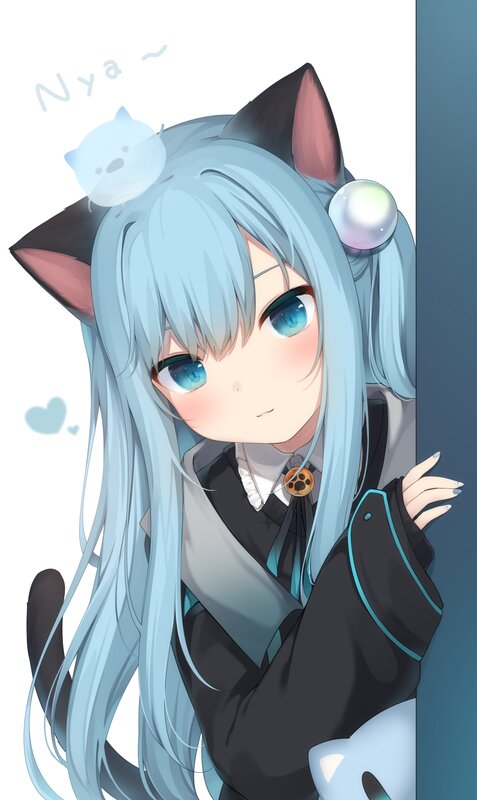 Blue-haired Cat Girl — Light Blue, Playful