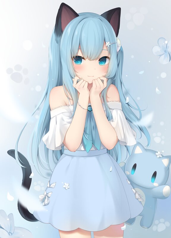 Blue-haired Cat Girl — Light Blue, Serene