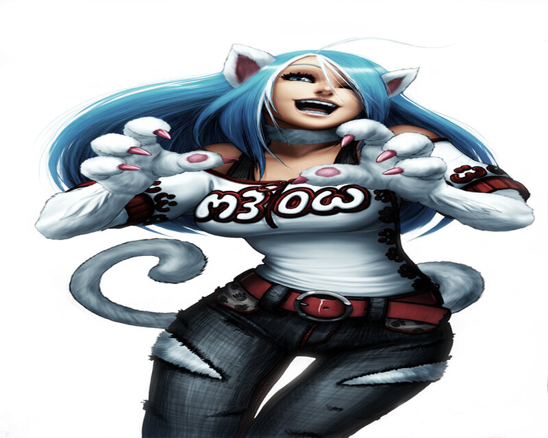 Blue-haired Cat Girl