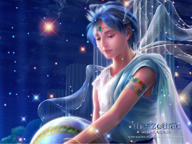 blue-haired celestial figure
