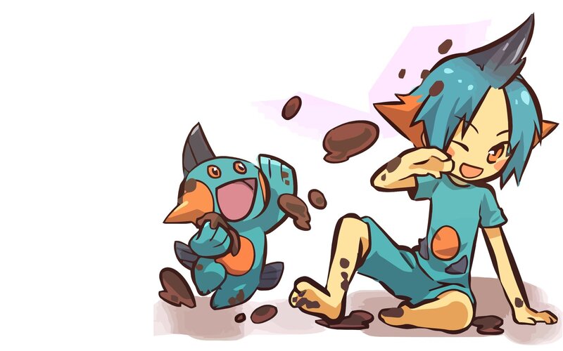 Blue-haired Character and Pichu