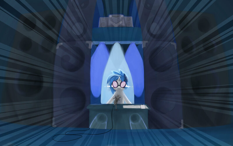 Blue-haired Character at Desk
