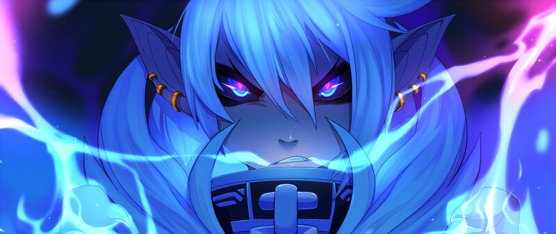 Blue-haired Character — Blue, Dramatic, Digital Art, Ears
