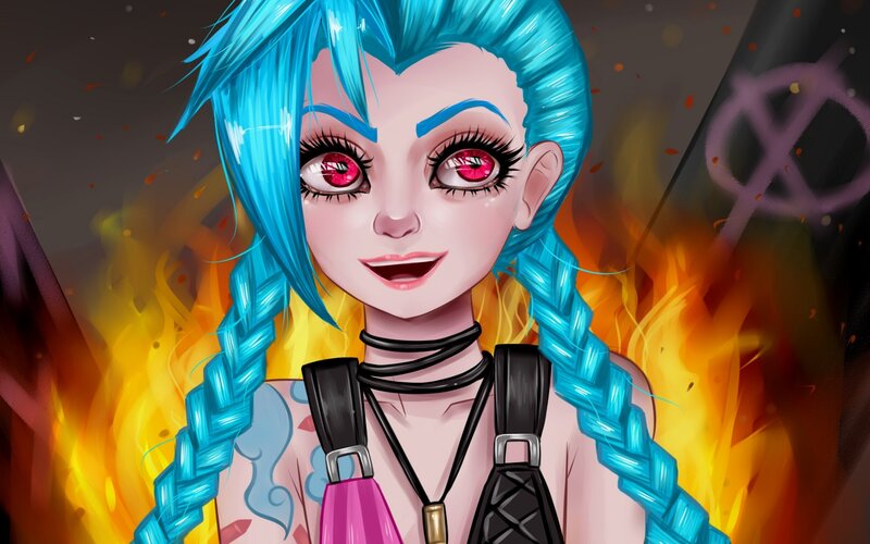 Blue-haired Character — Blue, Dramatic, Digital Art, Fire