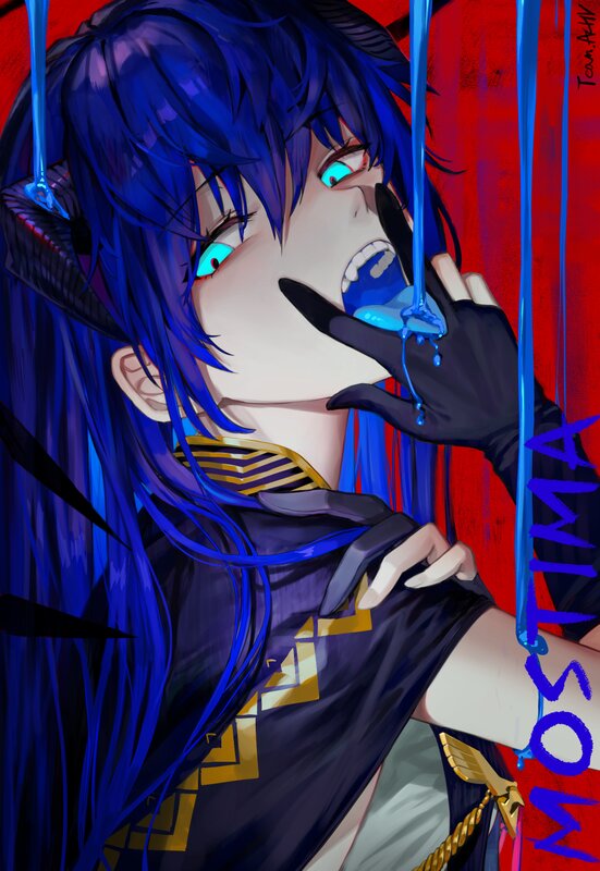 Blue-haired Character — Blue, Dramatic, Digital Art, Gloved Hand