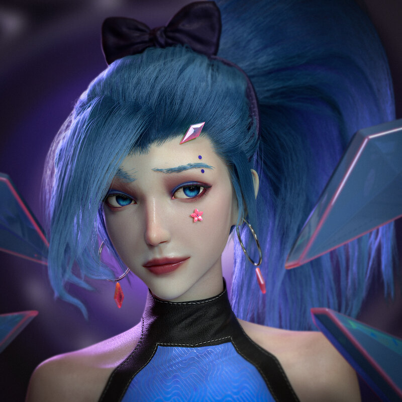 Blue-haired Character — Blue, Dramatic, Night, 3d Render