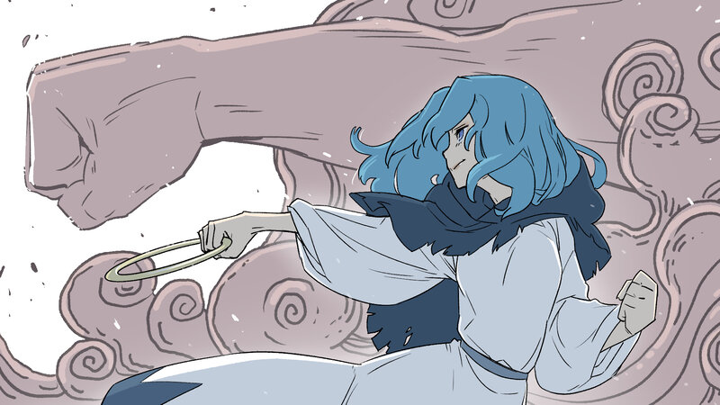 Blue-haired Character Fighting — Blue, Dramatic, Anime