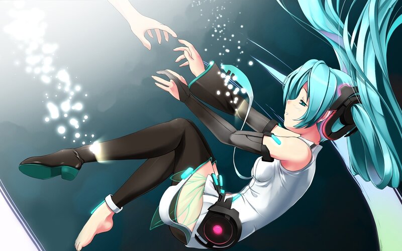 Blue-haired Character Floating — Cyan, Dramatic