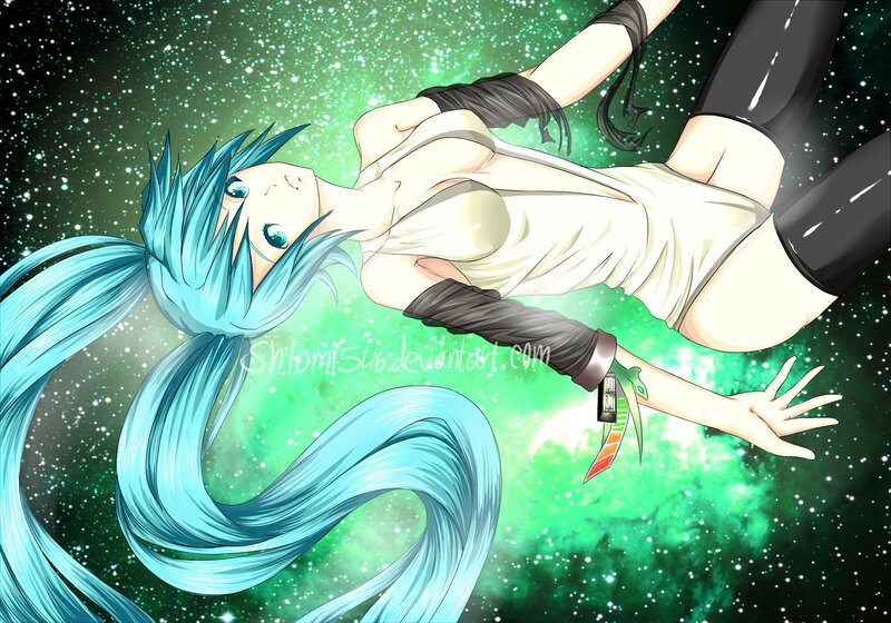 Blue-haired Character Floating — Green