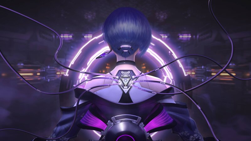 Blue-haired Character from Behind — Purple