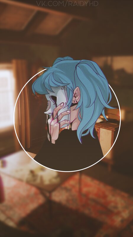 Blue-haired Character Holding Mask