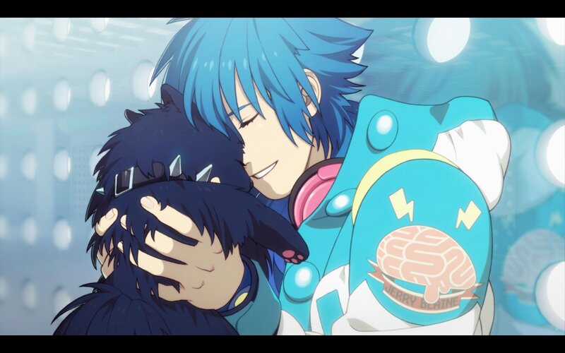 Blue-haired Character Hugging Another — Blue