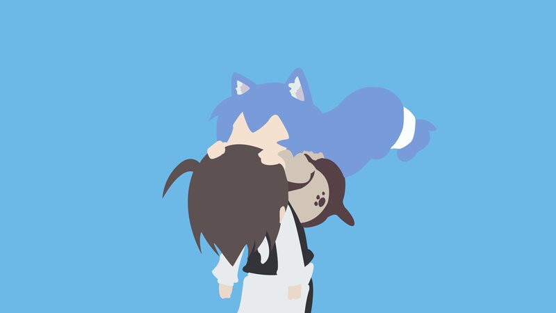 Blue-haired Character Hugging — Blue, Calm
