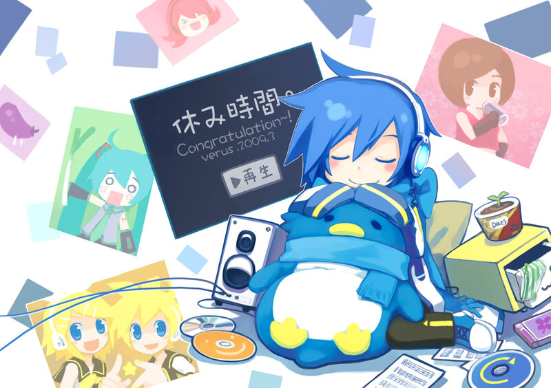Blue-haired Character Hugging Penguin
