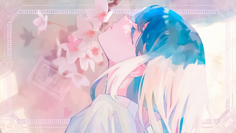 Blue-haired Character Hugging — Pink