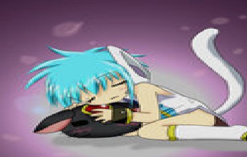 Blue-haired Character Hugging