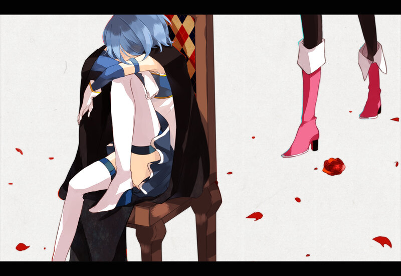 Blue-haired Character Hugging — White
