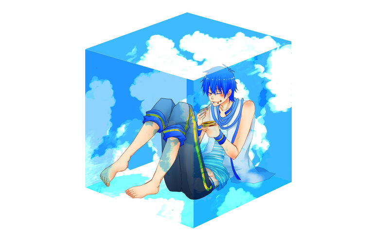 blue-haired character in a cube
