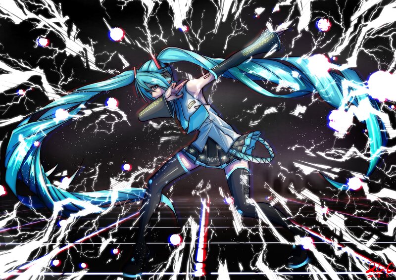 Blue-haired Character in Action — Black