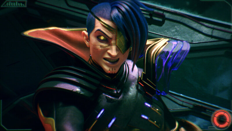 Blue-haired Character in Armor — Black