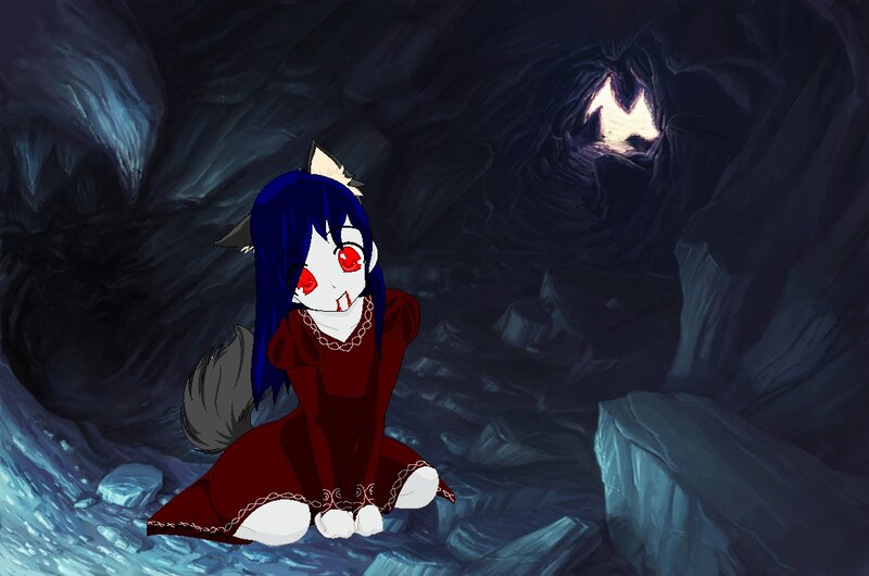 Blue-haired Character in Cave