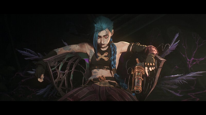 Blue-haired Character in Chair — Black