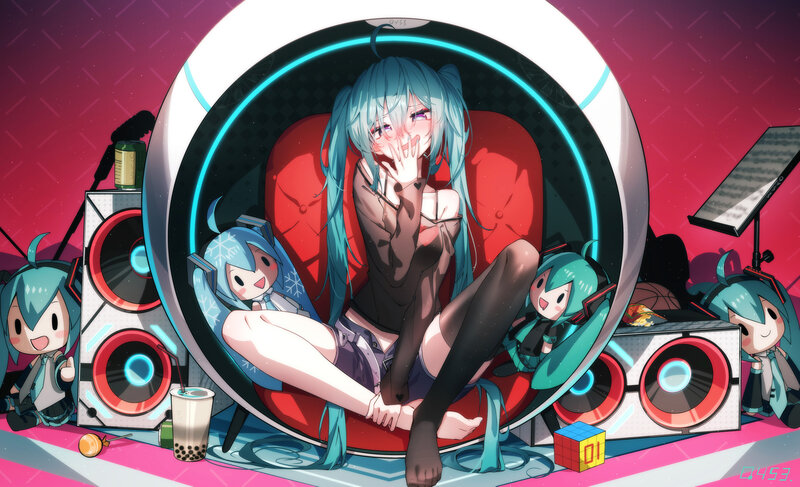 Blue-haired Character in Chair — Pink