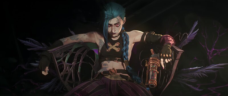 Blue-haired Character in Chair — Purple