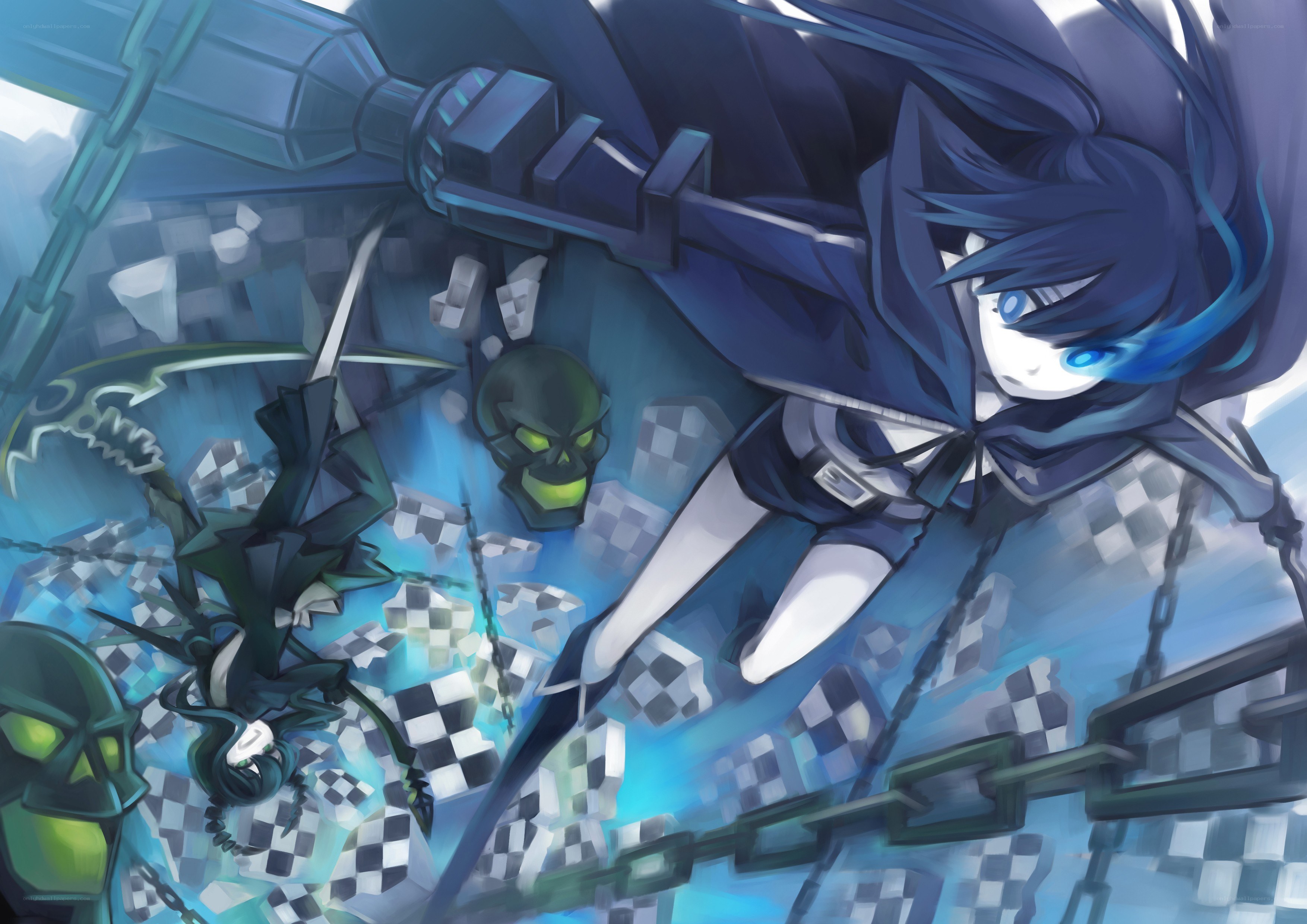Blue-haired character in combat