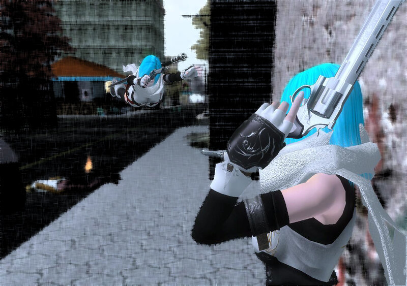 Blue-haired Character in Combat — Cyan