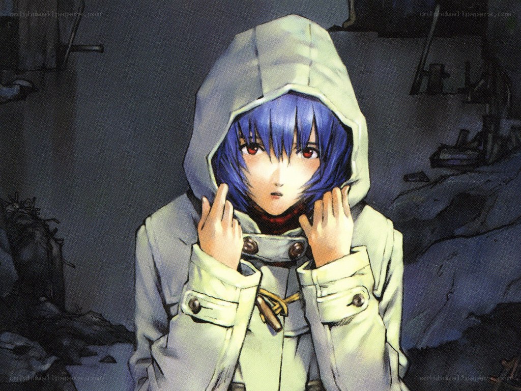 blue-haired character in hooded coat