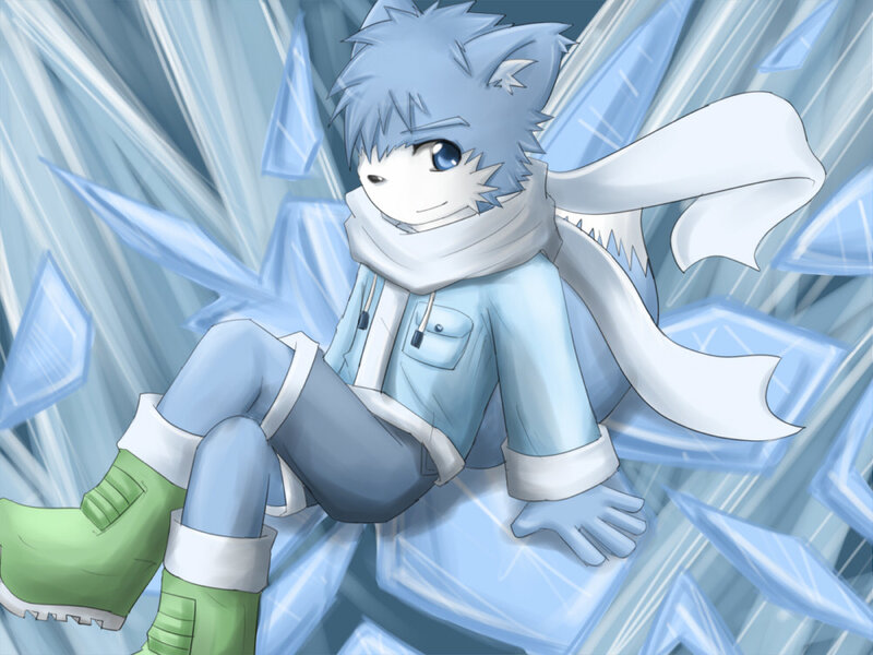Blue-haired Character in Ice