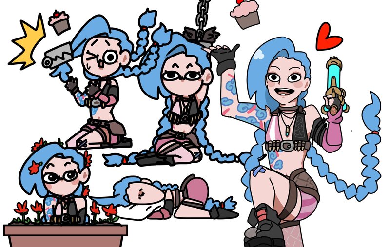 Blue-haired Character in Multiple Poses — Blue