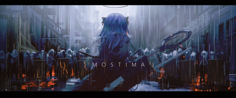 Blue-haired Character in Rain — Blue, Dramatic, Night