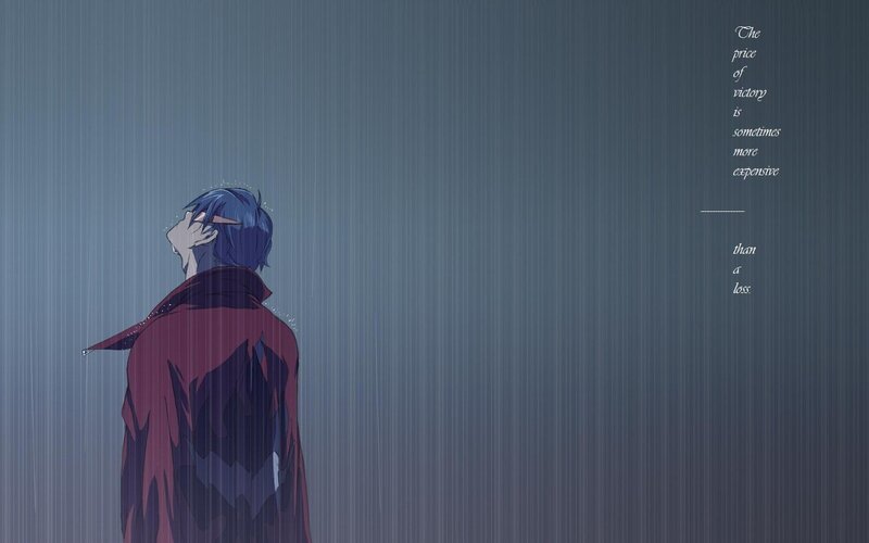 Blue-haired Character in Rain