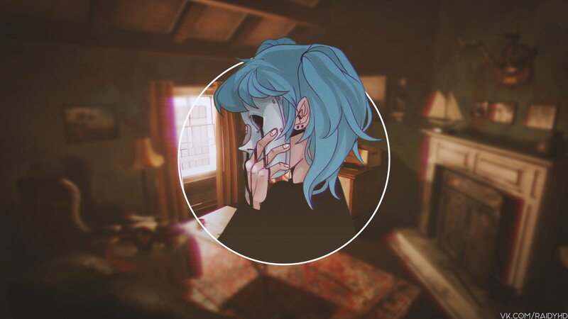 Blue-haired Character in Room