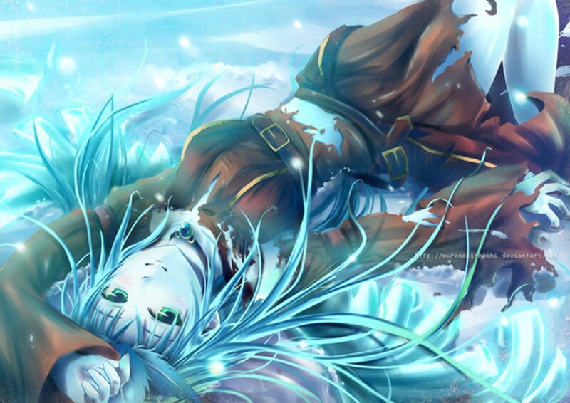 Blue-haired Character in Snow — Blue, Dramatic