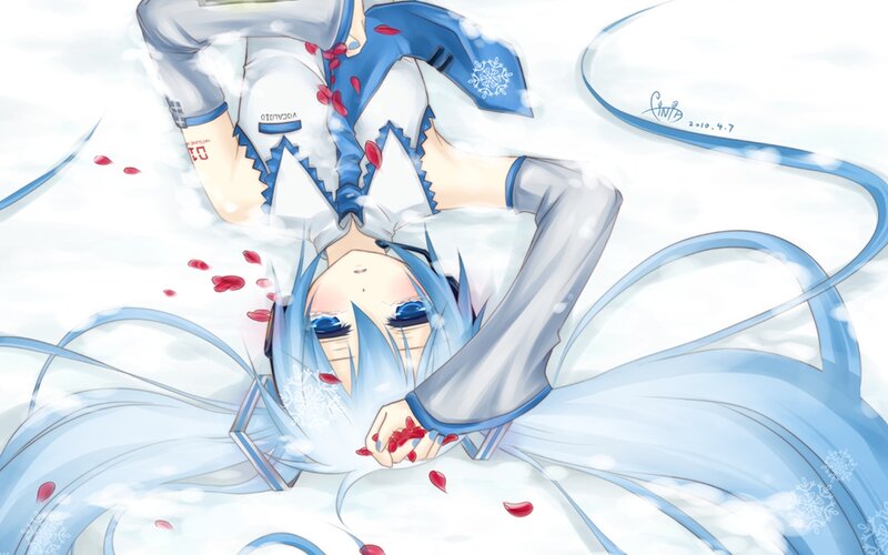 Blue-haired Character in Snow — White, Dramatic