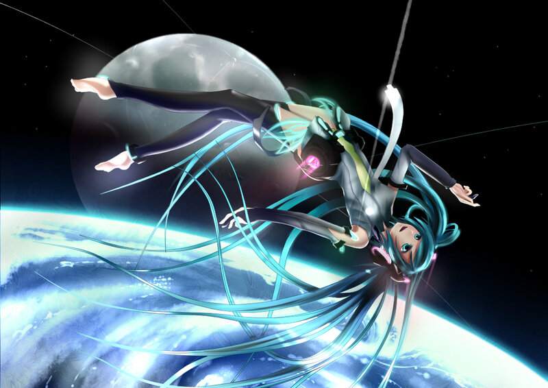 Blue-haired Character in Space — Blue, Dramatic, Night, Digital Art, Planet