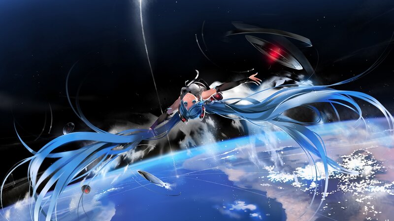Blue-haired Character in Space — Blue, Dramatic, Night, Digital Art