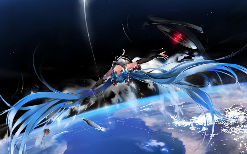 Blue-haired Character in Space — Blue, Dramatic, Night