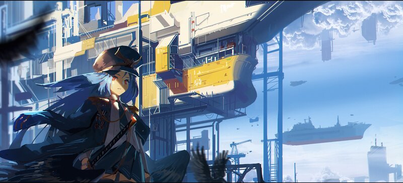 Blue-haired Character in Uniform — Blue