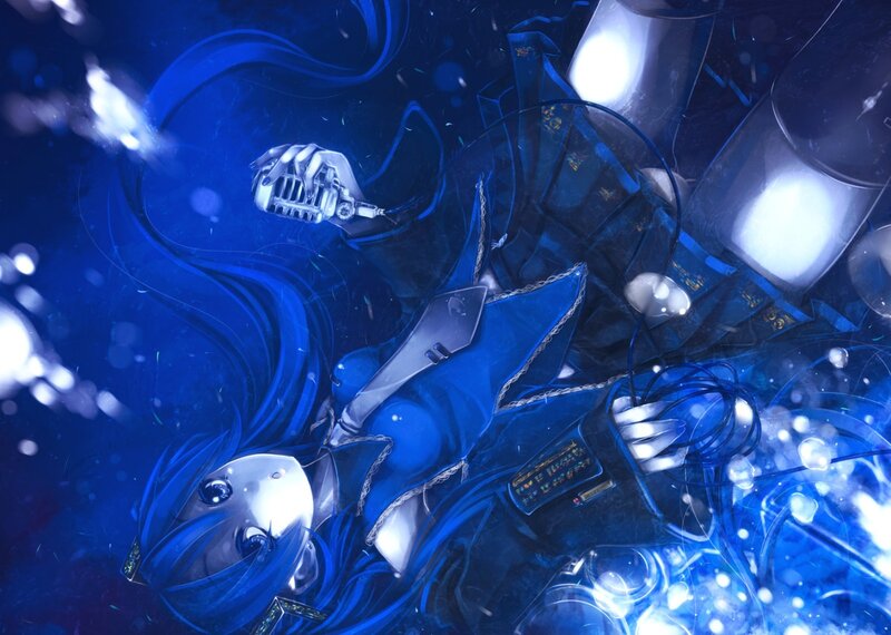 Blue-haired Character in Water — Blue