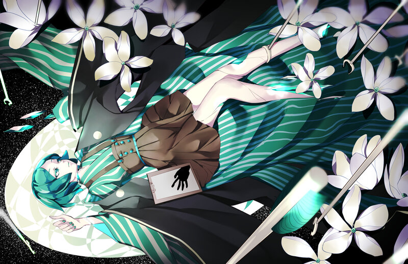 Blue-haired Character Lying — Green